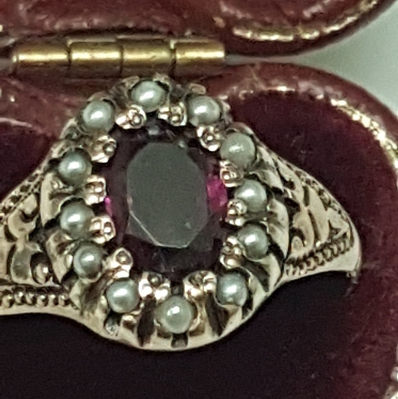 12k gold genuine amethyst seed  pearl enamel ring main image 4